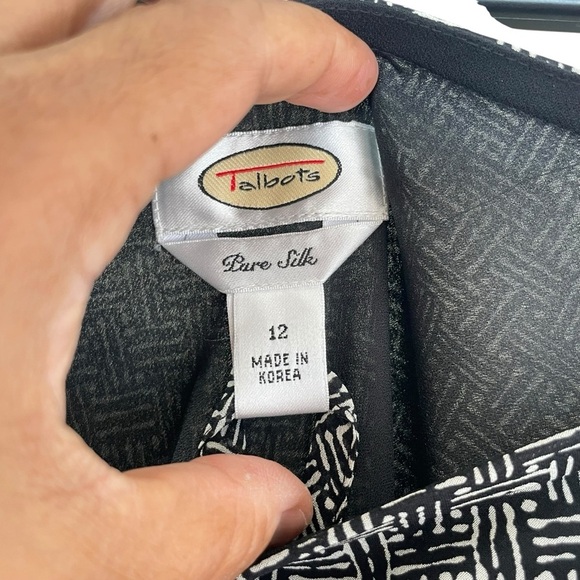 Vintage Talbots Black Tan A-Line side zipper Midi 100% silk Skirt Size 12 - Picture 7 of 11